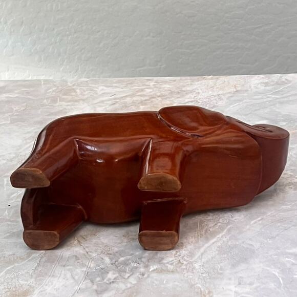 Hand Carved Wooden Elephant Figurine Solid Wood Raised Trunk Figure MCM - Picture 8 of 14